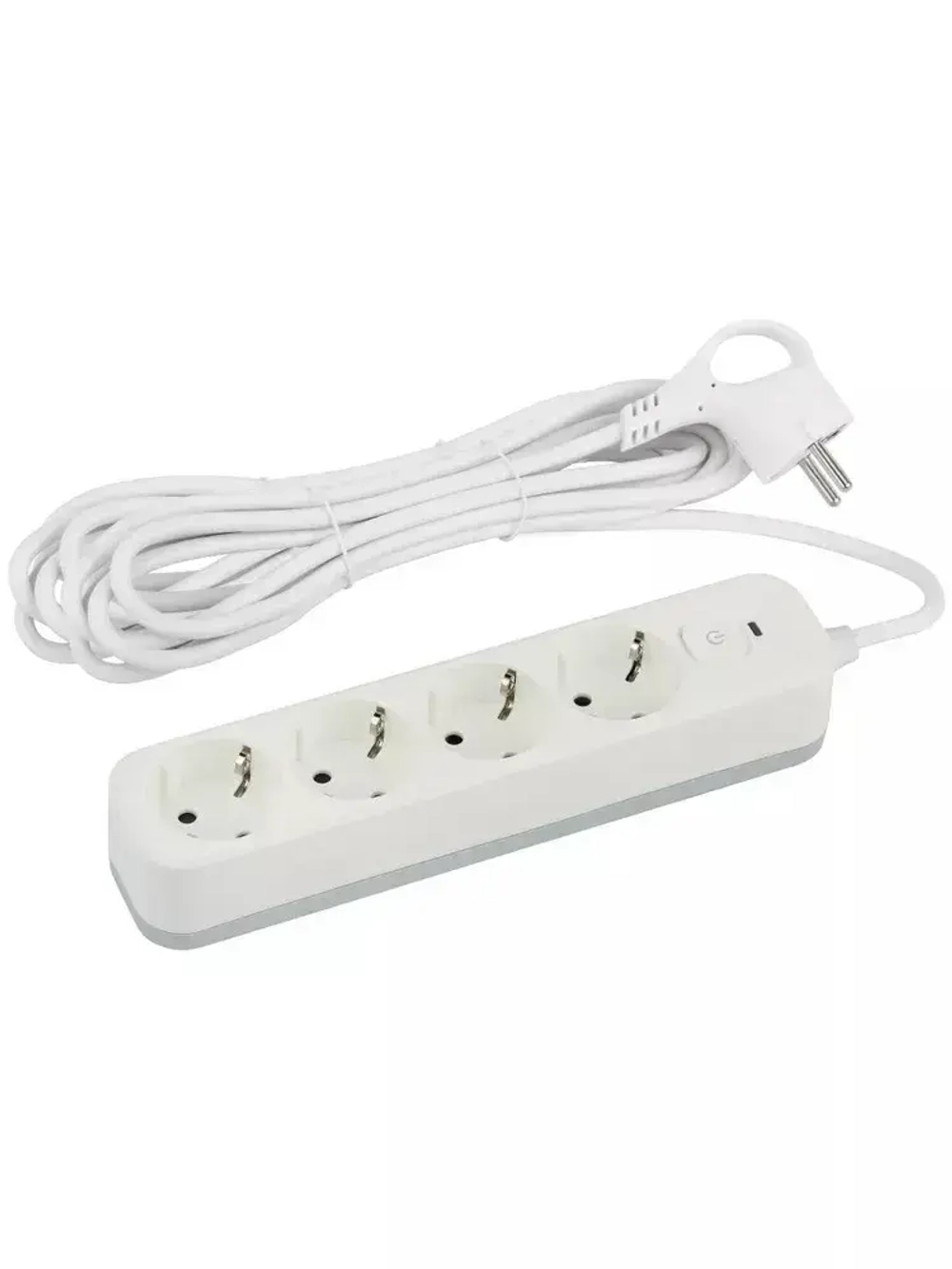 Сетевой фильтр Intro SFE450-W с базовой защитой с заземлением с выключателем 4 розетки 5м 10А белый / удлинитель сетевой 5м