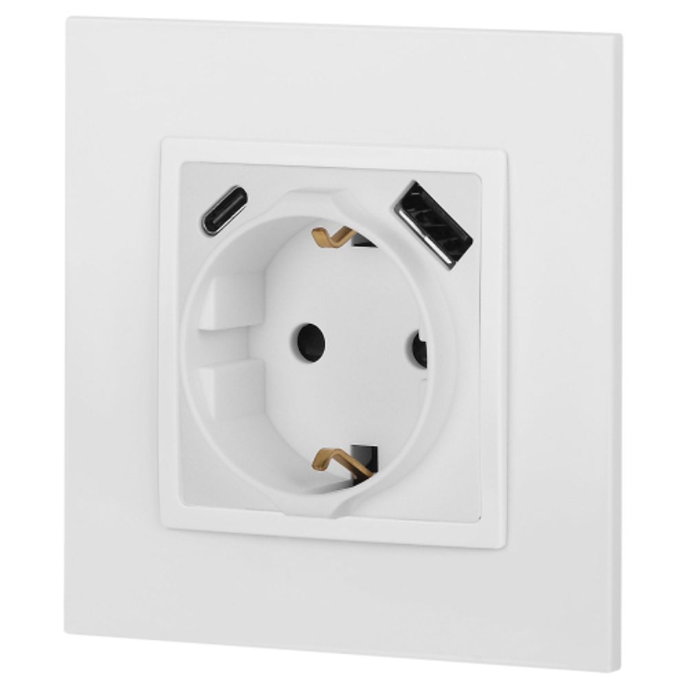 Розетка ЭРА Elegance 14-4108-01М 2P+E 16A-250В со шторками с USB type-A+C 5В-3А белый матовый