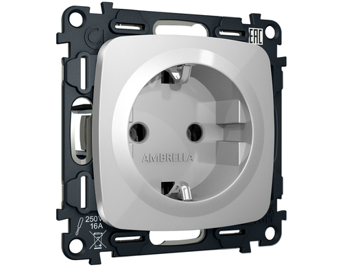 MO406010 Комплект механизма электрической розетки OMEGA Серебро глянец с/з на винтовых зажимах QUANT (OP4060, VM141)