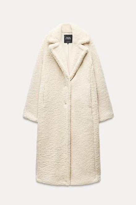 ZARA ШУБА ИЗ ИСКУССТВЕННОЙ ОВЧИНЫ, ЖЕЛТОВАТО-БЕЛЫЙ