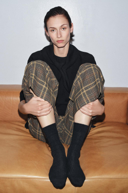 ZARA НОСКИ В РУБЧИК С ШЕРСТЬЮ, ЧЕРНЫЙ