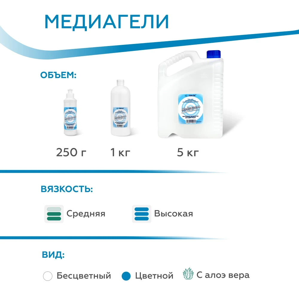 Гель для УЗИ, доплерографии и терапии высокой вязкости, прозрачный Медиагель, 5кг