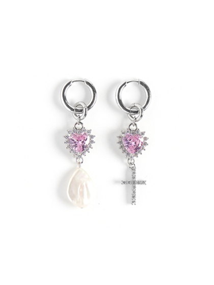 Серьги "Cross pearl Pink" Silver