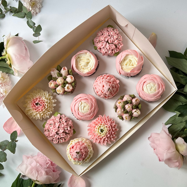 Набор капкейки цветочные розовое ассорти 12 шт