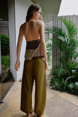 ZARA ТОП С ГОРЛОВИНОЙ ХАЛТЕР И БУСИНАМИ, ЭКРЮ/КОРИЧНЕВЫЙ