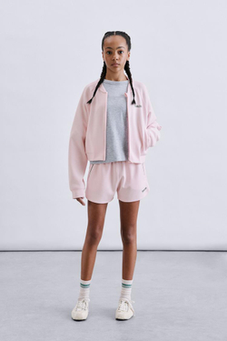 ZARA ШОРТЫ-БЕРМУДЫ С КОНТРАСТНЫМИ ПОЛОСАМИ И МОДАЛОМ, ПАСТЕЛЬНО-РОЗОВЫЙ