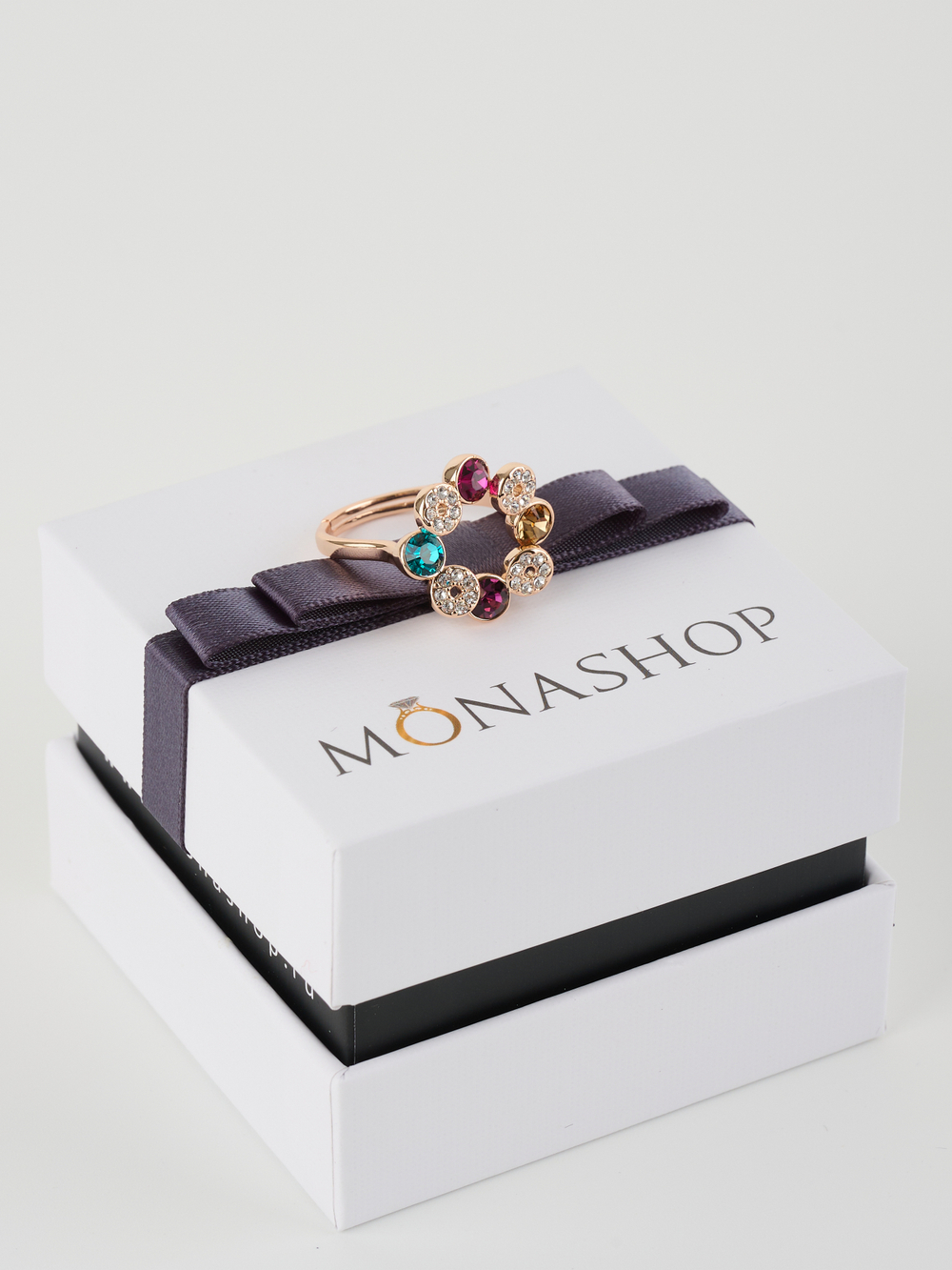 Кольцо круг Злата с разноцветными кристаллами Swarovski