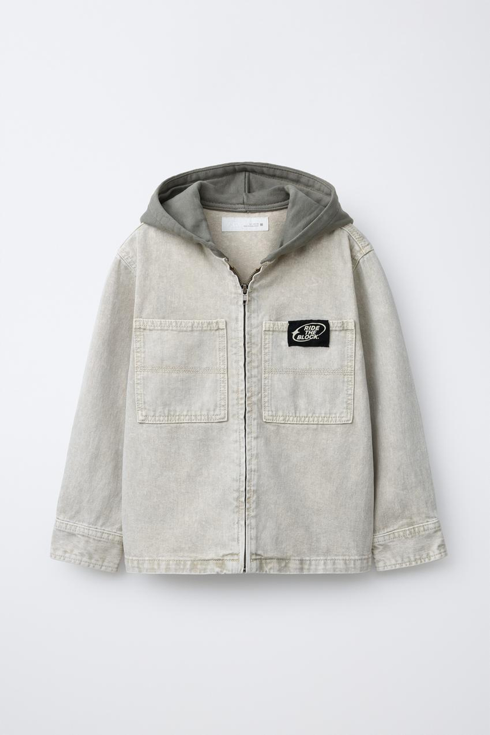 ZARA КУРТКА-РУБАШКА ИЗ САРЖИ С КАПЮШОНОМ, СЕРО-КОРИЧНЕВЫЙ