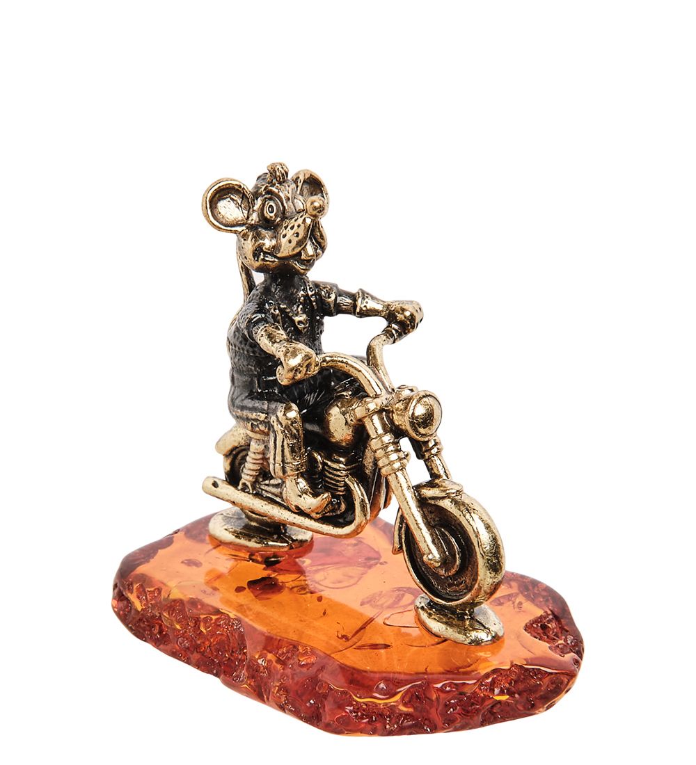 Народные промыслы AM-1847 Фигурка «Мышь байкер» (латунь, янтарь)