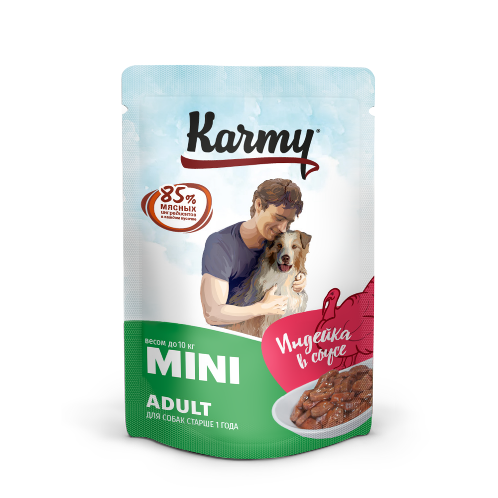 Паучи Karmy Mini Adult мясные кусочки в соусе для собак мелких пород старше 1 года Индейка 80 г