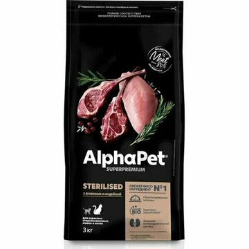 Сухой корм AlphaPet Superpremium для стерилизованных кошек, с ягненком и индейкой, 3 кг