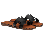 Hermes Oran leather fashion woven calfskin sandals one-word slippers women's black brown, H221110Z 02