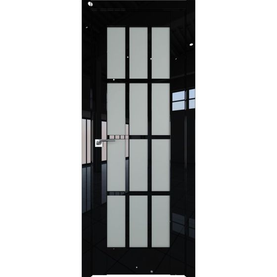 Межкомнатная дверь глянцевая Profil Doors 102L чёрный люкс остеклённая