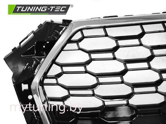 Решетка радиатора для Audi A4 B9 (15-19) черная с хром окантовкой в стиле RS4