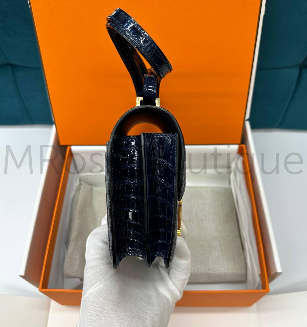 Сумка Hermes Constance 24 из кожи аллигатора темно-синяя