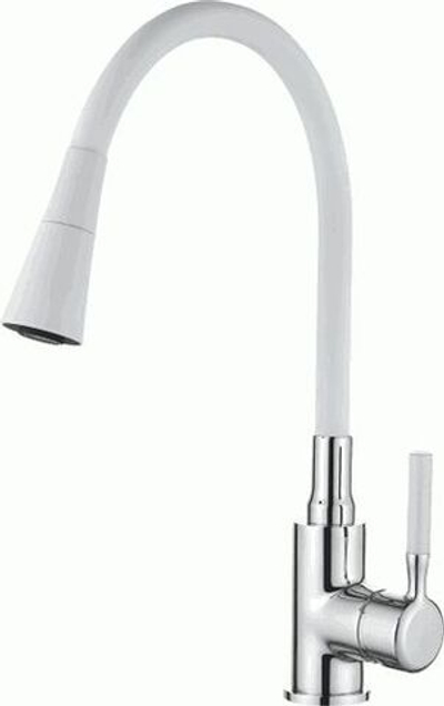 смеситель кухня LEDEME, силиконовый излив, белый+хром , L4199-3