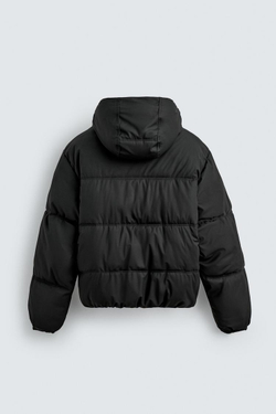 ZARA СТЕГАНАЯ КУРТКА ИЗ ПРОРЕЗИНЕННОЙ ТКАНИ С КОМБИНИРОВАННЫМИ ДЕТАЛЯМИ, ЧЕРНЫЙ