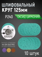 125мм P240 10шт. Шлифовальный абразивный круг для шлифовки под липучку Minamo Light Matter 125мм FB