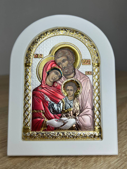 Св. Семейство, икона арочная, белое дерево, эмаль 105х140