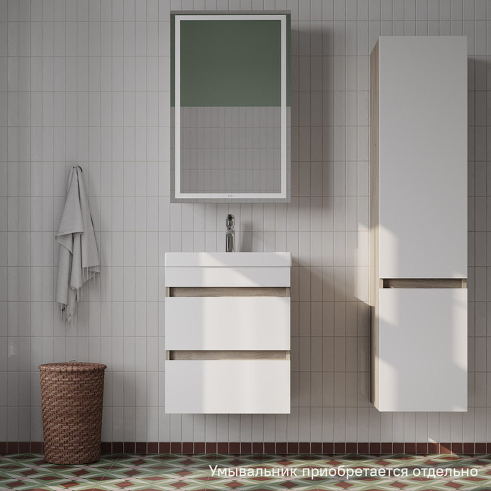 Тумба подвесная с ящиками IDDIS Zodiac, 50 см, белая/под дерево, ZOD5AB0i95