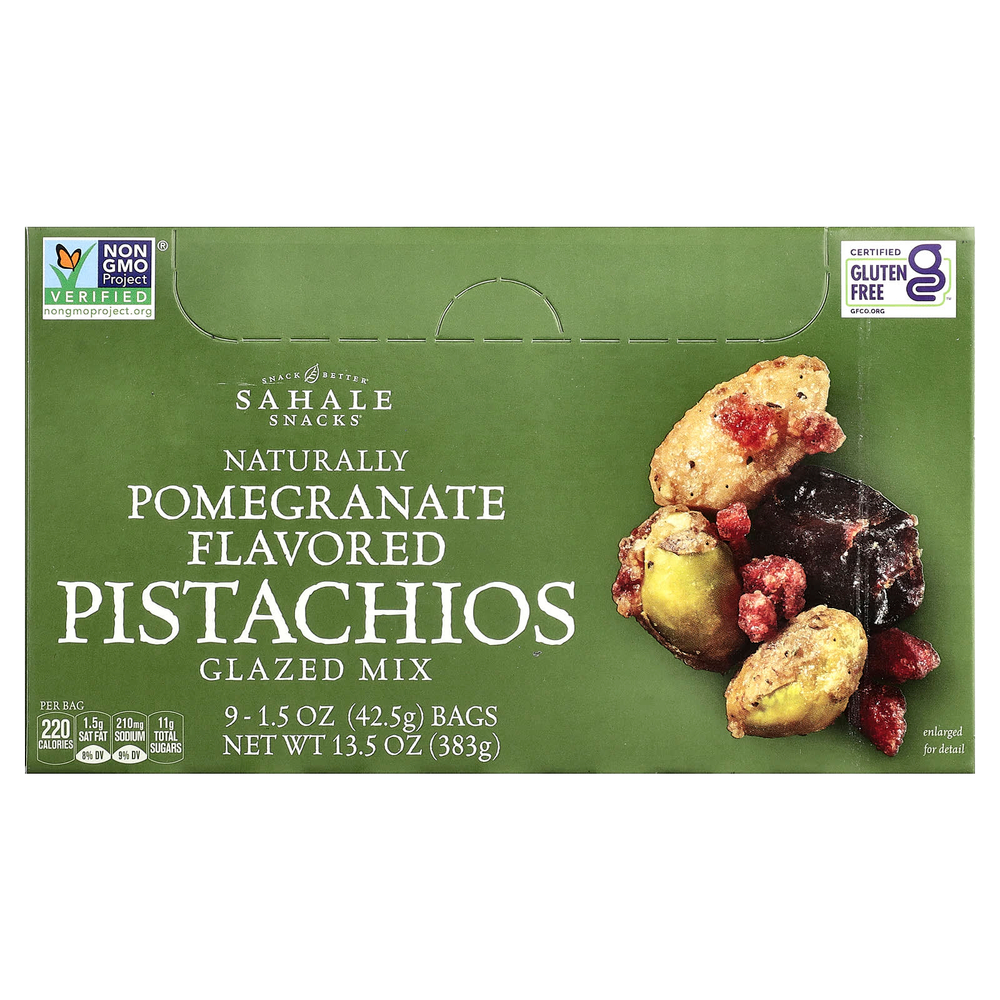 Sahale Snacks, глазированная смесь, гранат и фисташки, 9 пакетиков по 42,5 г (1,5 унции)