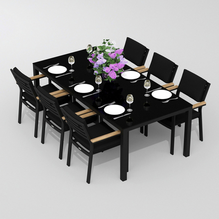 Обеденная группа Ideal Patio КАНА  БОНТА  каркас карбон, стол стекло 220, ткань черная