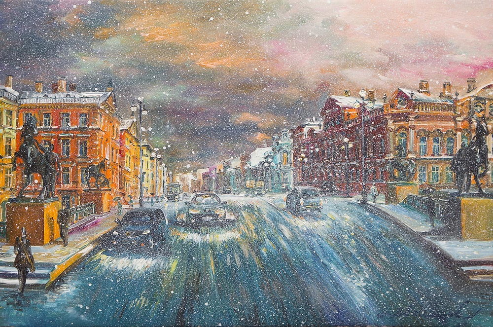 Картина маслом Аничков мост В. Васильев (без рамы)
