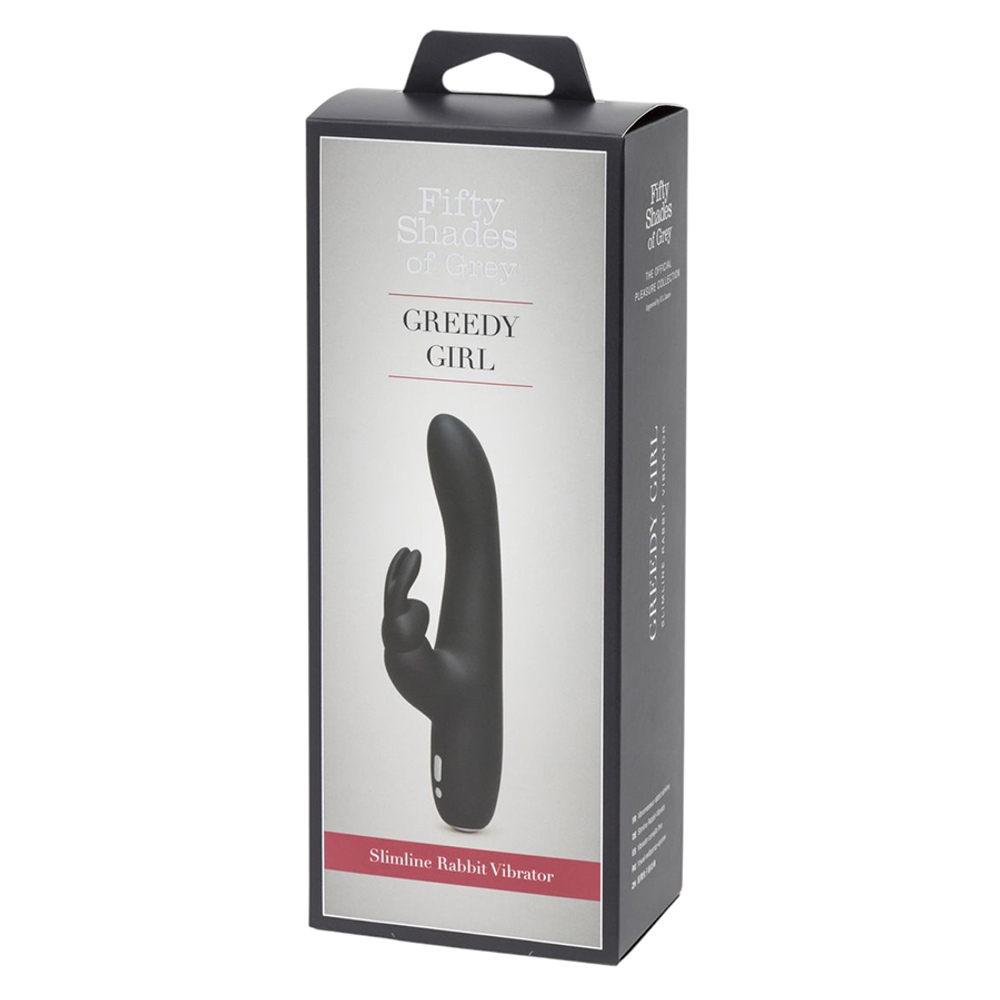 Черный вибратор-кролик 22,9см Fifty Shades of Grey Greedy Girl Slimline Rabbit Vibrator