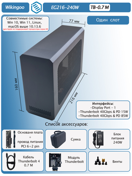 Внешний корпус для видеокарты Wikingoo EG216 - 240W. EGPu. Thunderbolt 3/4.