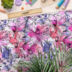 Ткань атлас розовые очертания цветов