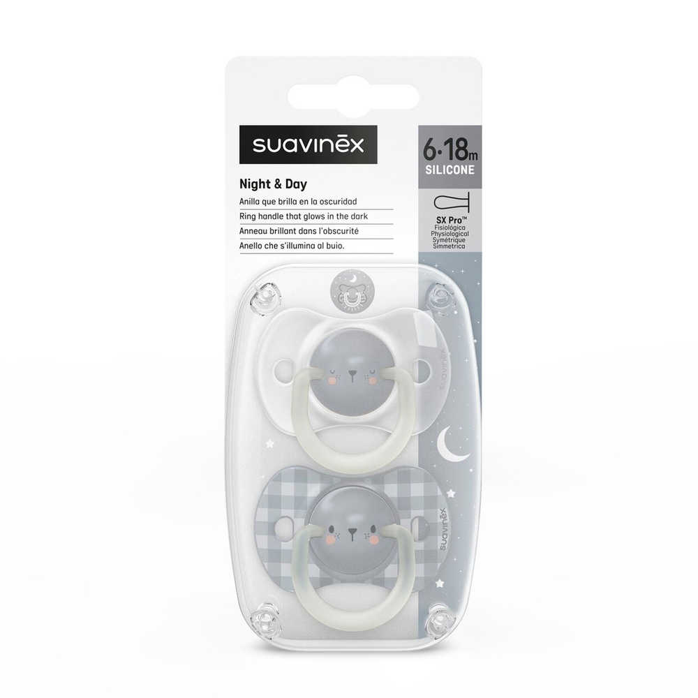 Набор пустышек Suavinex Night&Day Bear 6-18 мес, 2 шт