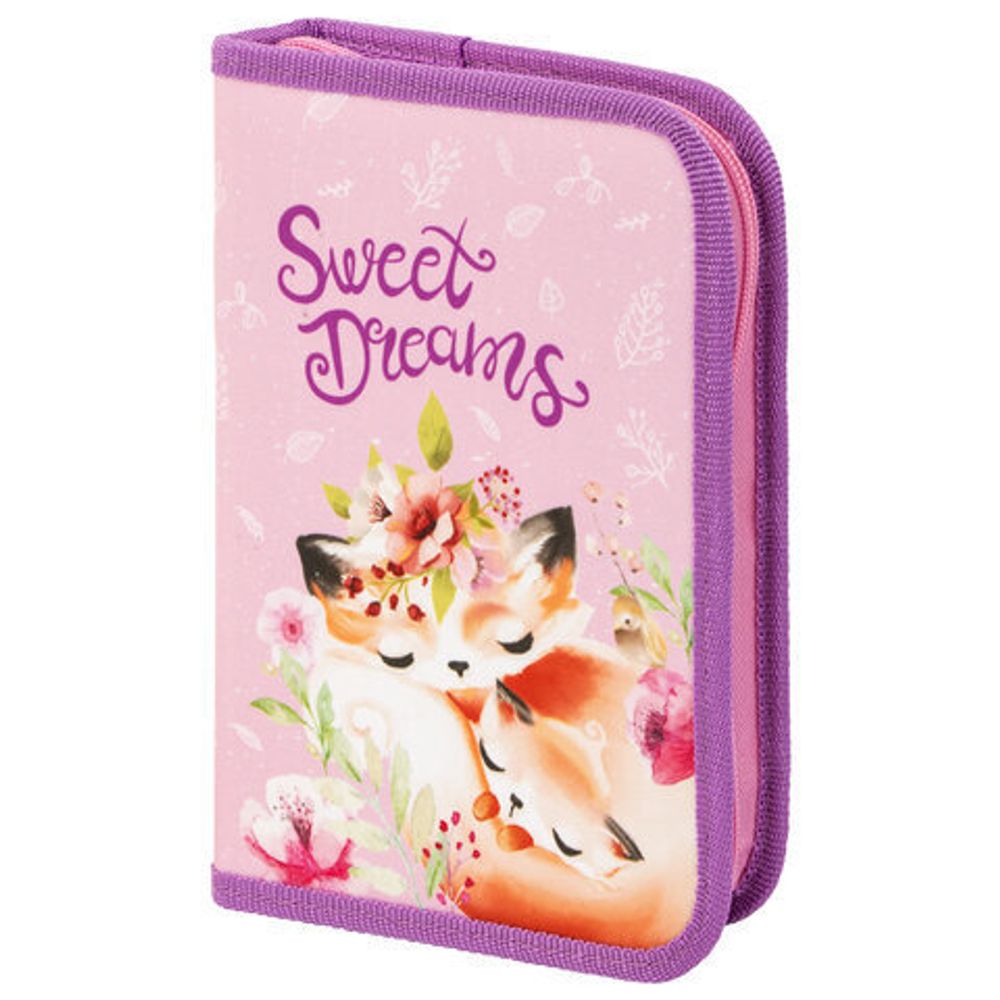 Пенал ПИФАГОР, 1 отделение, 2 откидные планки, ткань, Foxes, 270362