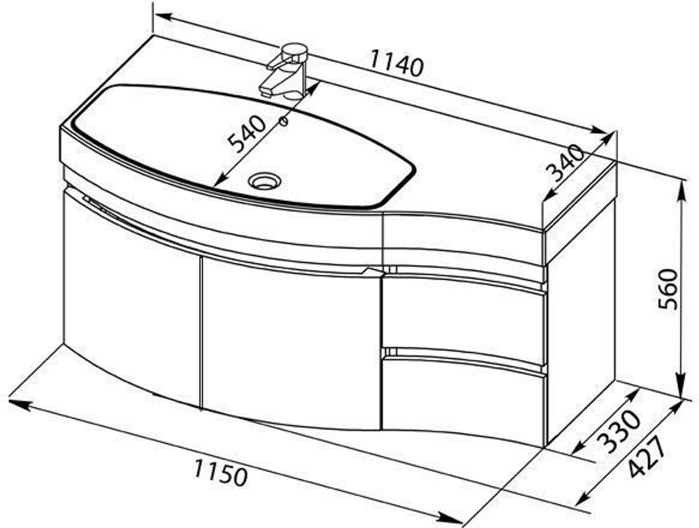 Тумба с раковиной Aquanet Опера 115 L белый (2 дверцы 2 ящика)