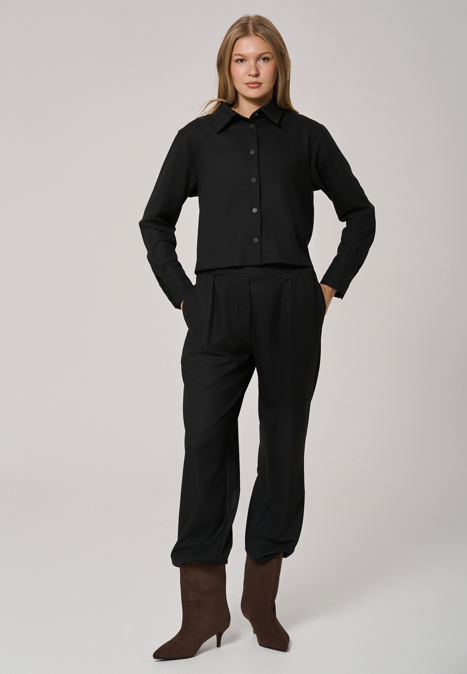 Рубашка-жакет укороченная черная