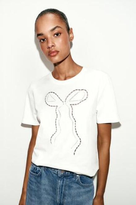 ZARA ФУТБОЛКА С БАНТОМ СПЕРЕДИ, БЕЛЫЙ