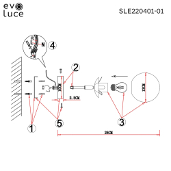 SLE220401-01 Светильник настенный Черный, Латунь/Белый E27 1*60W