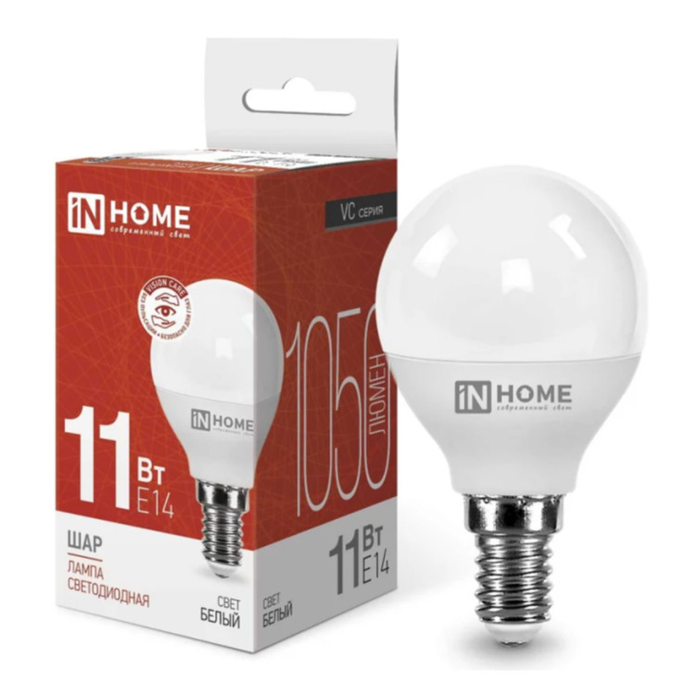 Лампа светодиодная IN HOME LED-ШАР-VC 11Вт 230В Е14 4000К 1050Лм