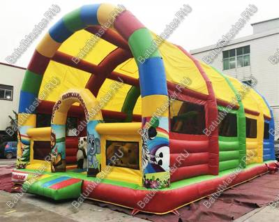 Надувной батут "Страна Сафария" с крышей и высокими горками 13*7*6 м