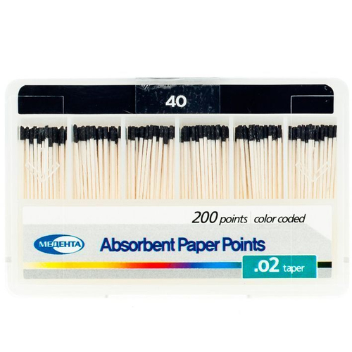 Бумажные штифты ( пины стоматологические ) конус 0,2 №40 Медента, 200шт/уп. ( абсорберы ).