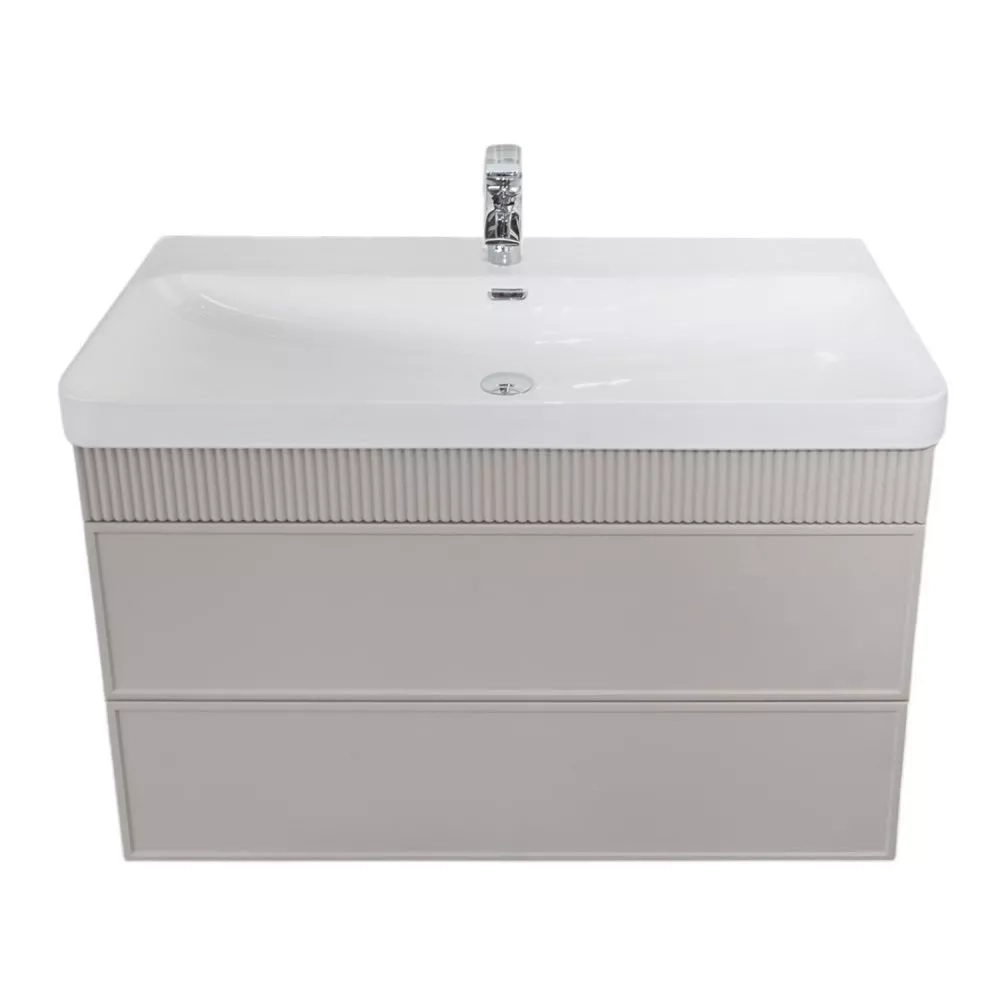 Подвесная тумба-умывальник Comforty Мадрид-100М2(Н) серый шёлк с раковиной CF19595BX-100