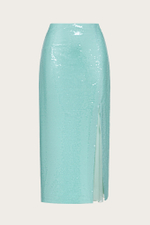 Юбка-миди из бирюзового шифона, расшитая пайетками вручную