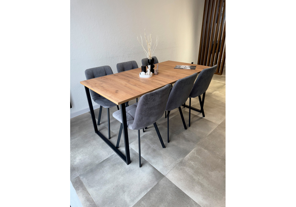 Стол деревянный Woodville Лиман 117 (157) x 77 дуб крафт золотой, черный матовый, ножки черные