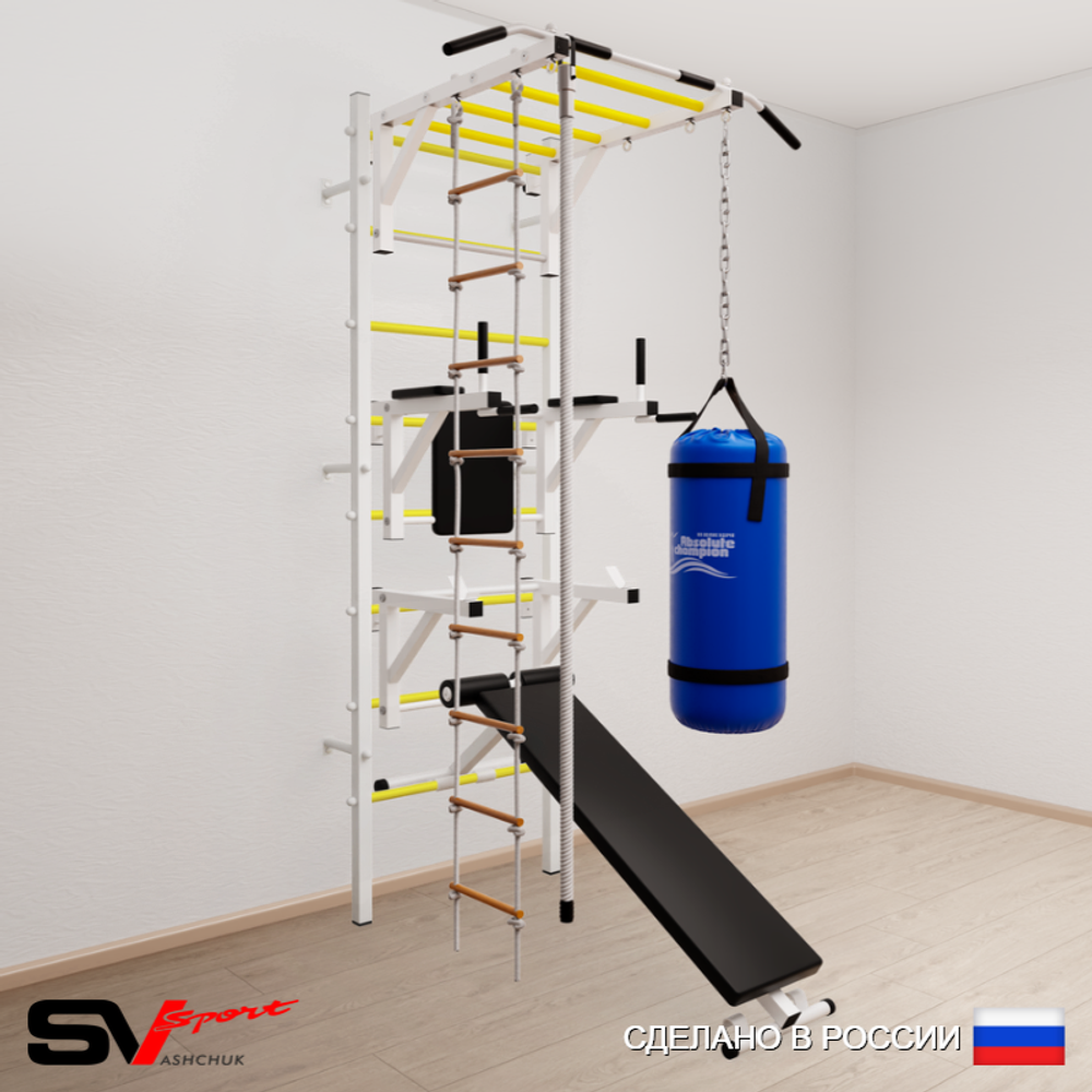 Шведская стенка Sv Sport 5653 (Турник рукоход/Брусья/Стойка/Скамья/Канат/Лестница/Цепь/Мешок 30кг)