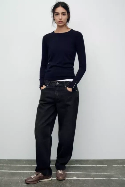 ZARA БАЗОВЫЙ ОДНОТОННЫЙ ДЖЕМПЕР, МОРСКОЙ СИНИЙ