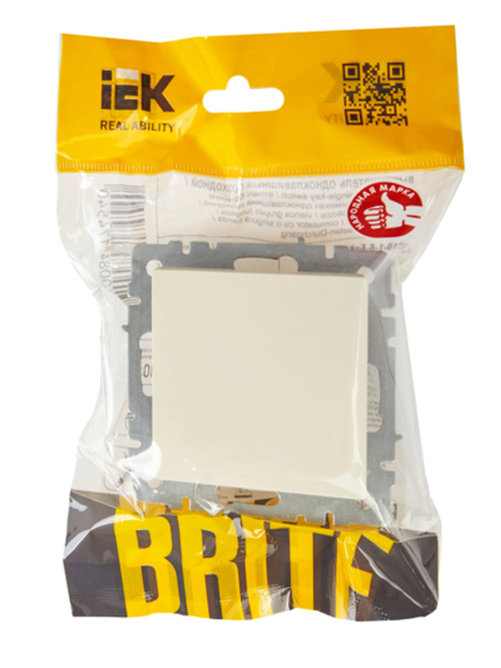 BRITE Выключатель 1-клавишный проходной 10А ВС10-1-6-БрКр бежевый IEK