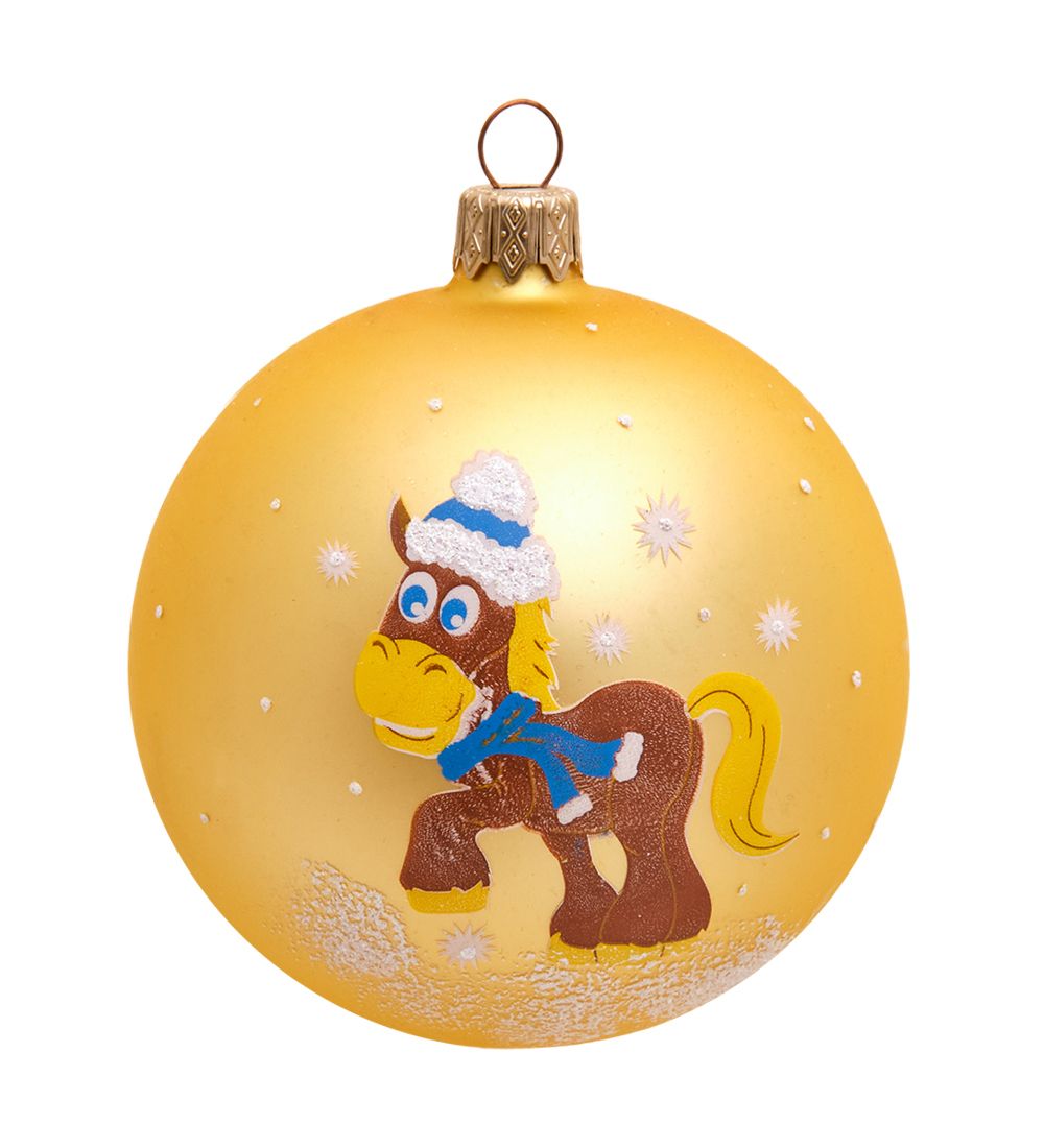 НФШ-1570 Ел.украшение Шар «Лошадка» золотой 85 мм