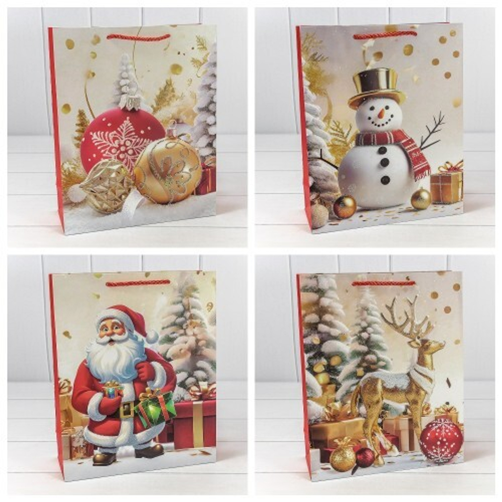 Пакет подарочный 26 х 32 х 10 см Набор 4 шт "Новый год" (Микс)