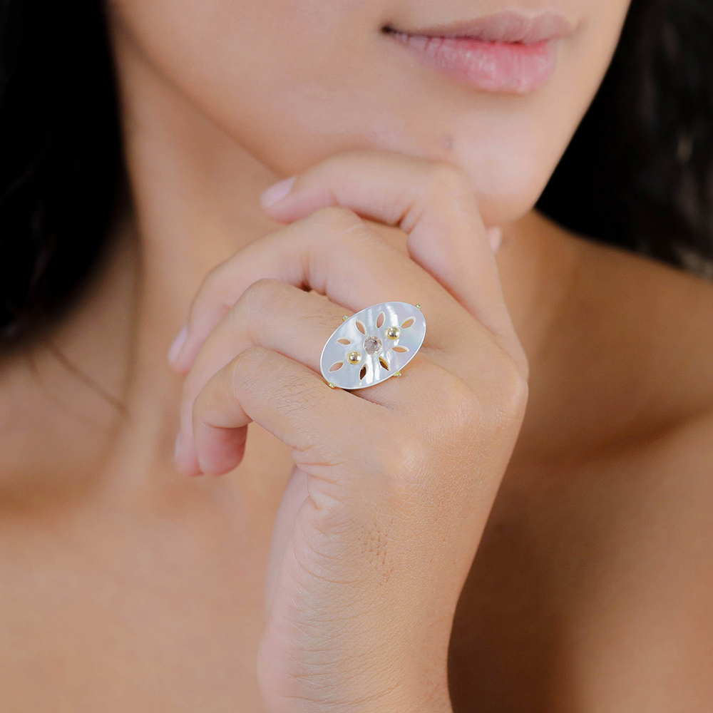 Кольцо Franck Herval, Angelique, разъемное, с перламутром и стразами, FH26.1-19-63831 (белый)