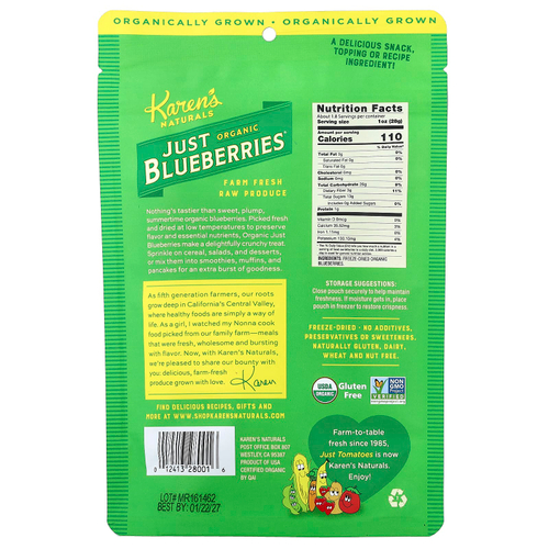 Karen's Naturals, Organic Just Blueberries®, 51,1 г (1,8 унции)