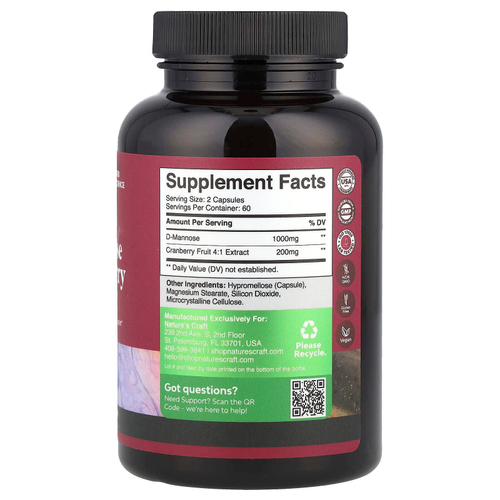 Nature's Craft, D-манноза и клюква, 120 капсул